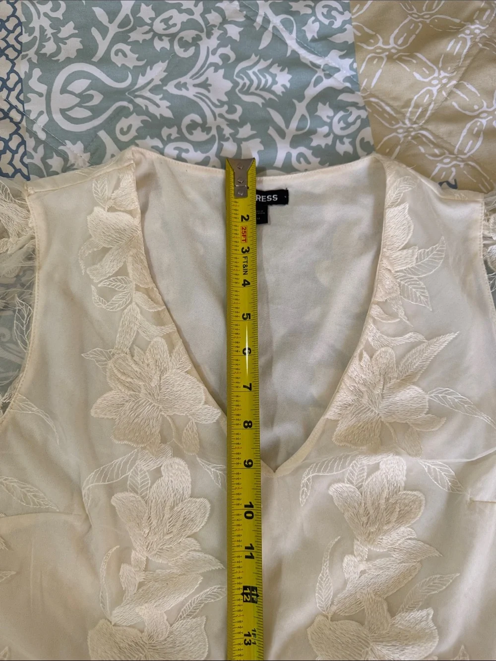 Express Cream Lace Ruffle V-Neck Blouse, USED - Picture 5 of 13
